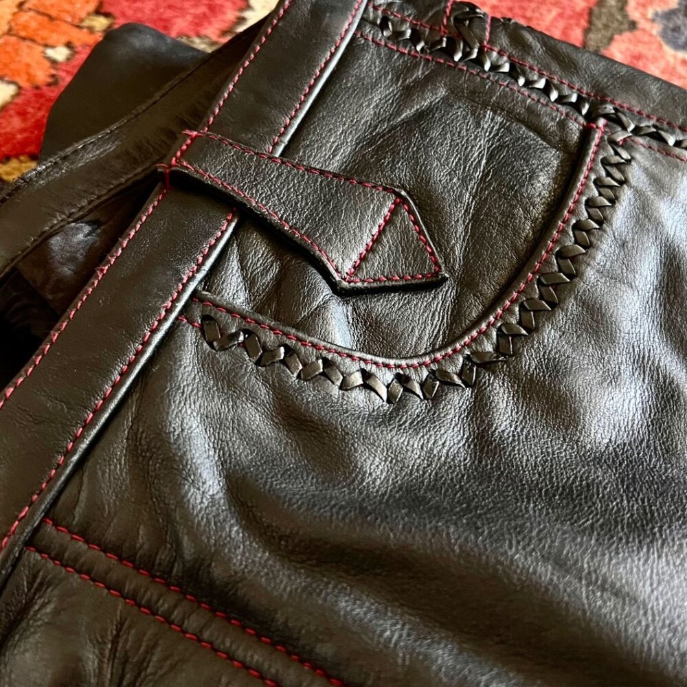 Men's Black Leather Pants, 32" Waist Vintage Handmade - Picture 4 of 5